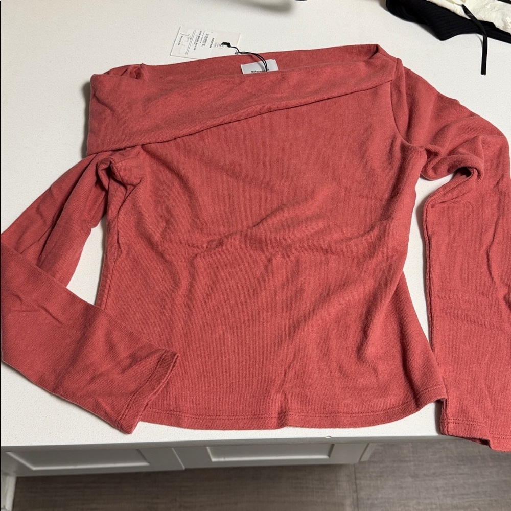 Reformation One-Shoulder Sweater in Rosewood